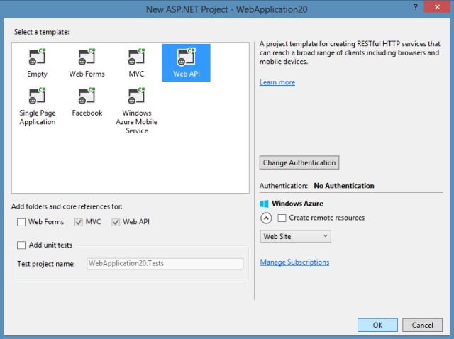 Web API Project Template in VS 2013